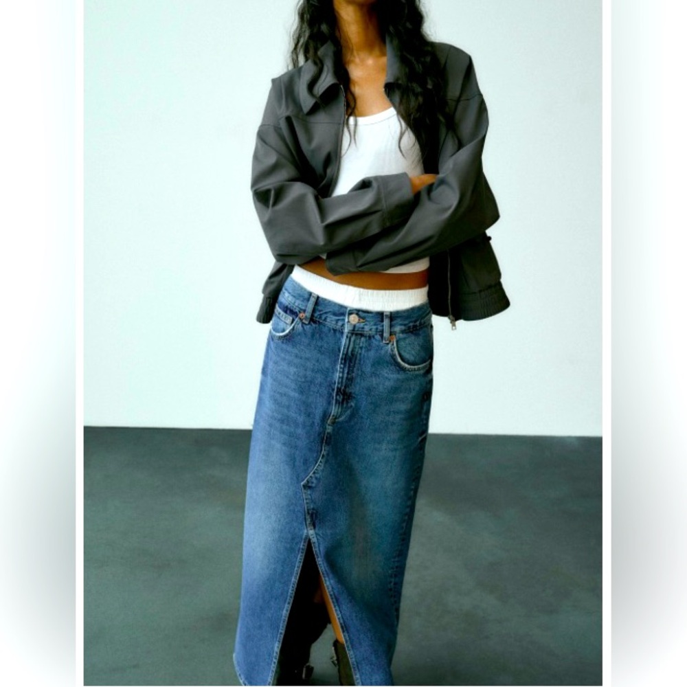 ZARA Denim Skirt With Boxer Waist - Size L - NEW - Picture 3 of 7